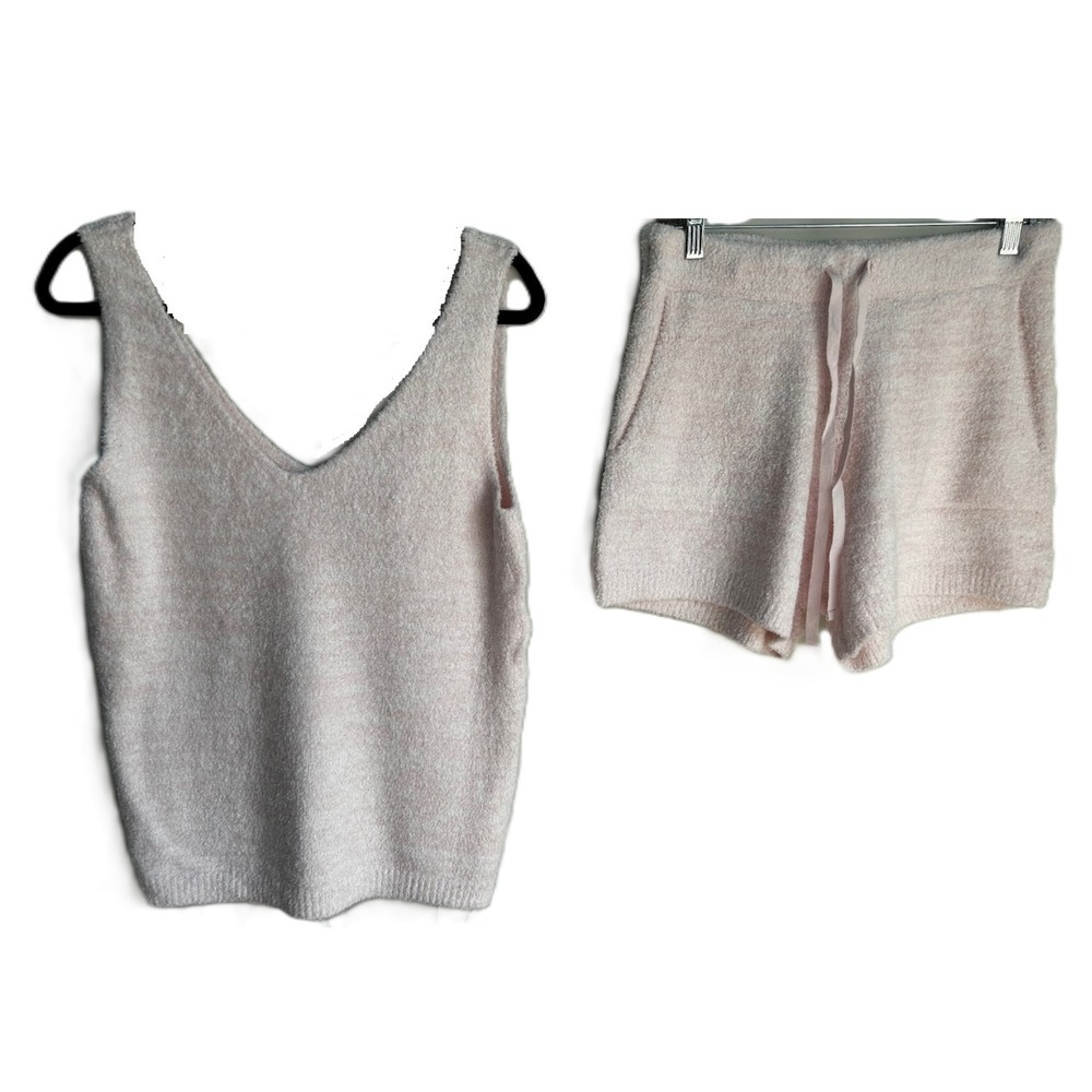 Softies‎ Double V-Neck Tank Short Set Heather Blush Pink Loungewear Small